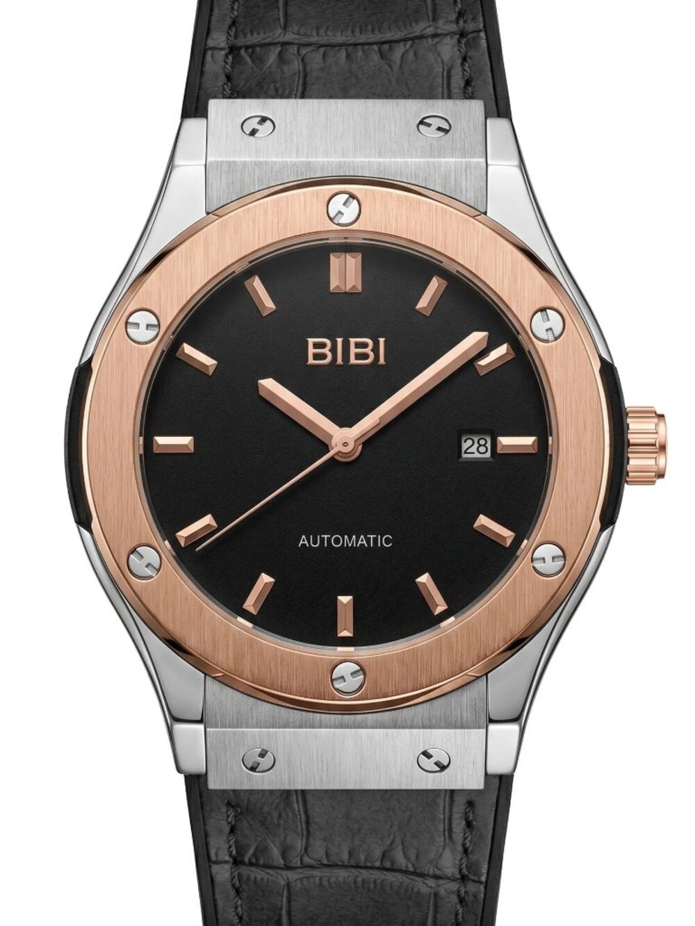 BIBI - B1118 Two-tone rose gold case, black dial, black silicone